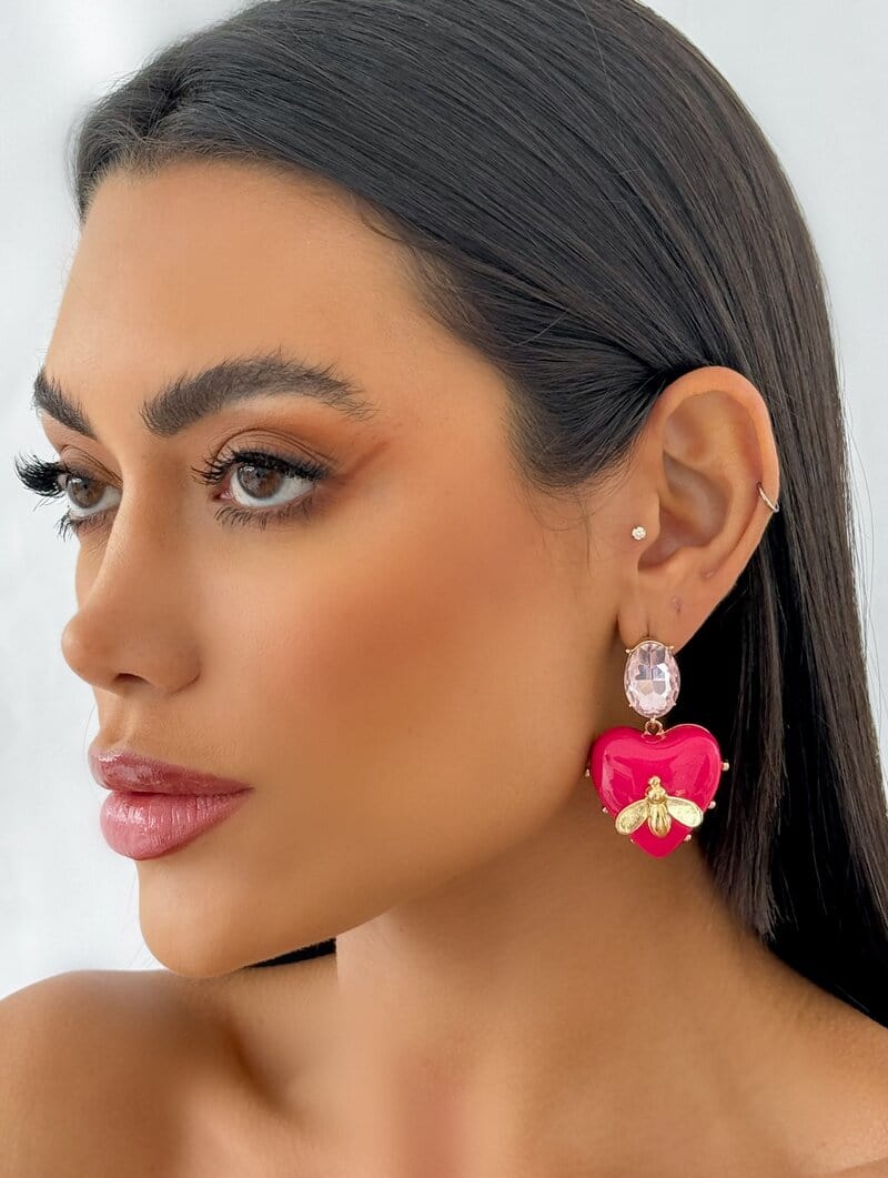 Brinco Folheado a Ouro 18k Maxi Coração Resinado (Inspiração)