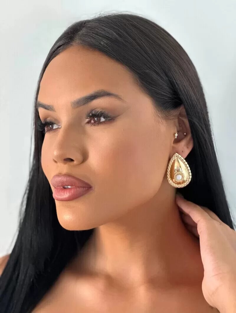 Brinco Folheado a Ouro 18K Maxi Gota com Cristal Central