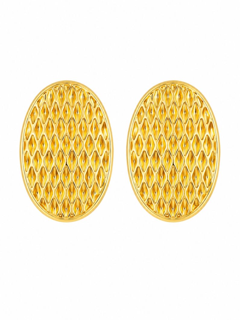 Brinco Folheado a Ouro 18k Oval Texturizado