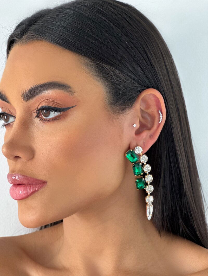 Brinco Folheado a Ouro 18k Pedras e Circulos de Zircônia