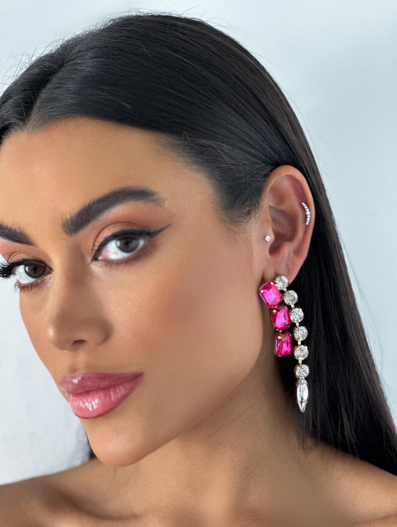 Brinco Folheado a Ouro 18k Pedras e Circulos de Zircônia