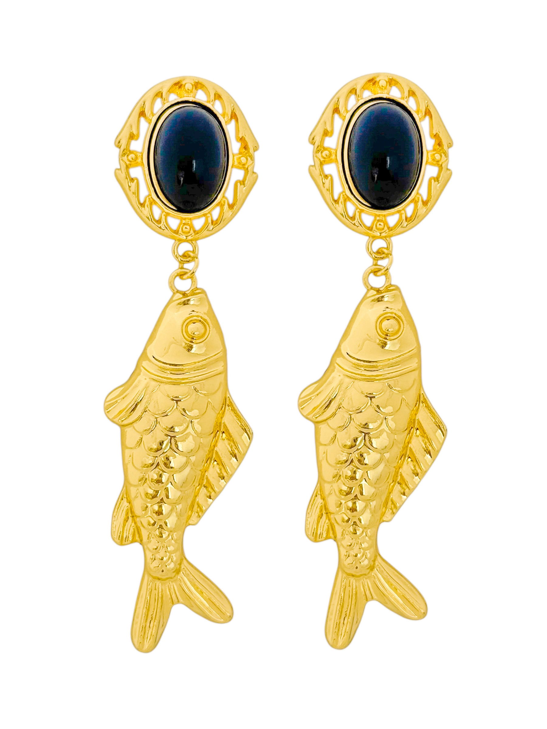 Brinco Folheado a Ouro 18K Peixe com Ponteira Resinada