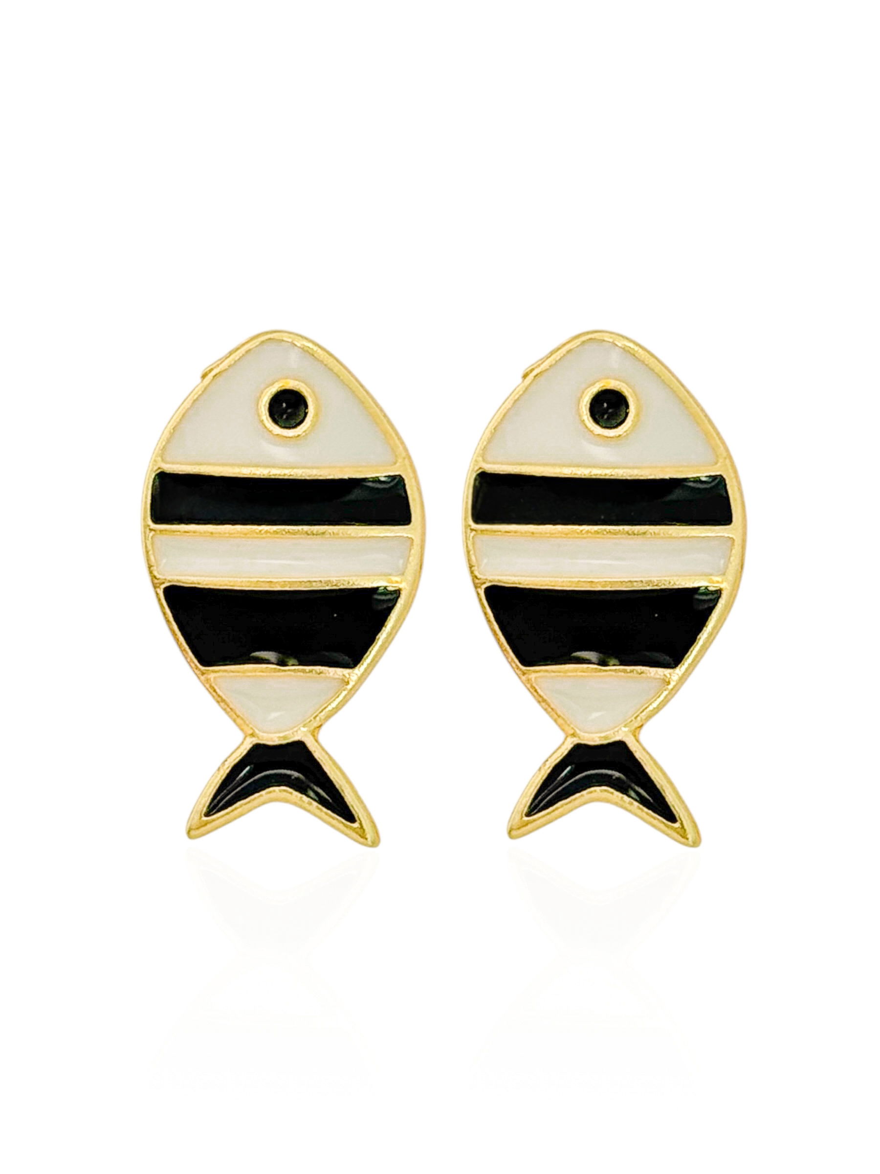 Brinco Folheado a Ouro 18k Peixe Resinado Colorido