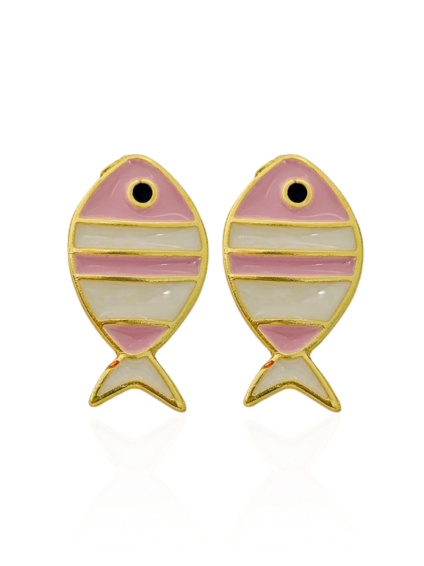 Brinco Folheado a Ouro 18k Peixe Resinado Colorido