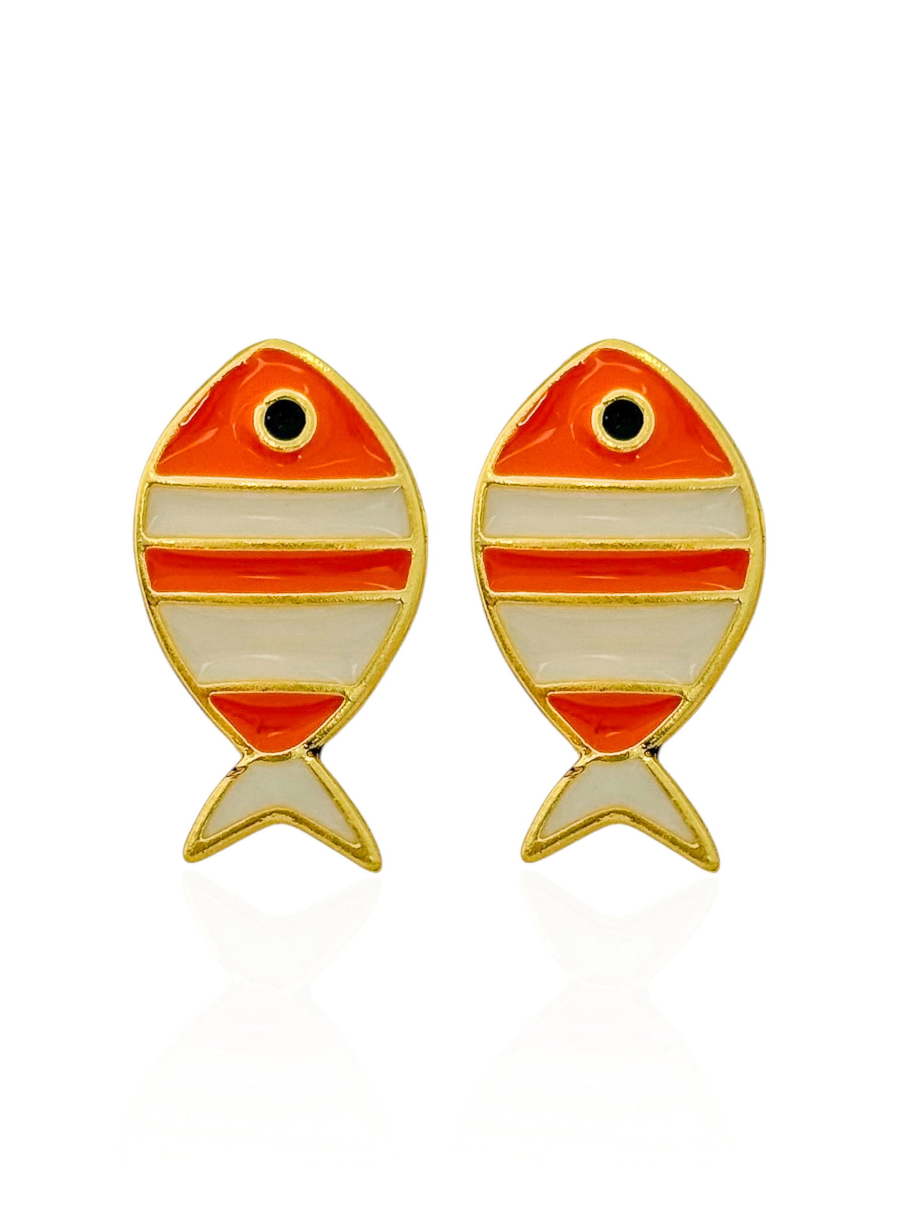 Brinco Folheado a Ouro 18k Peixe Resinado Colorido