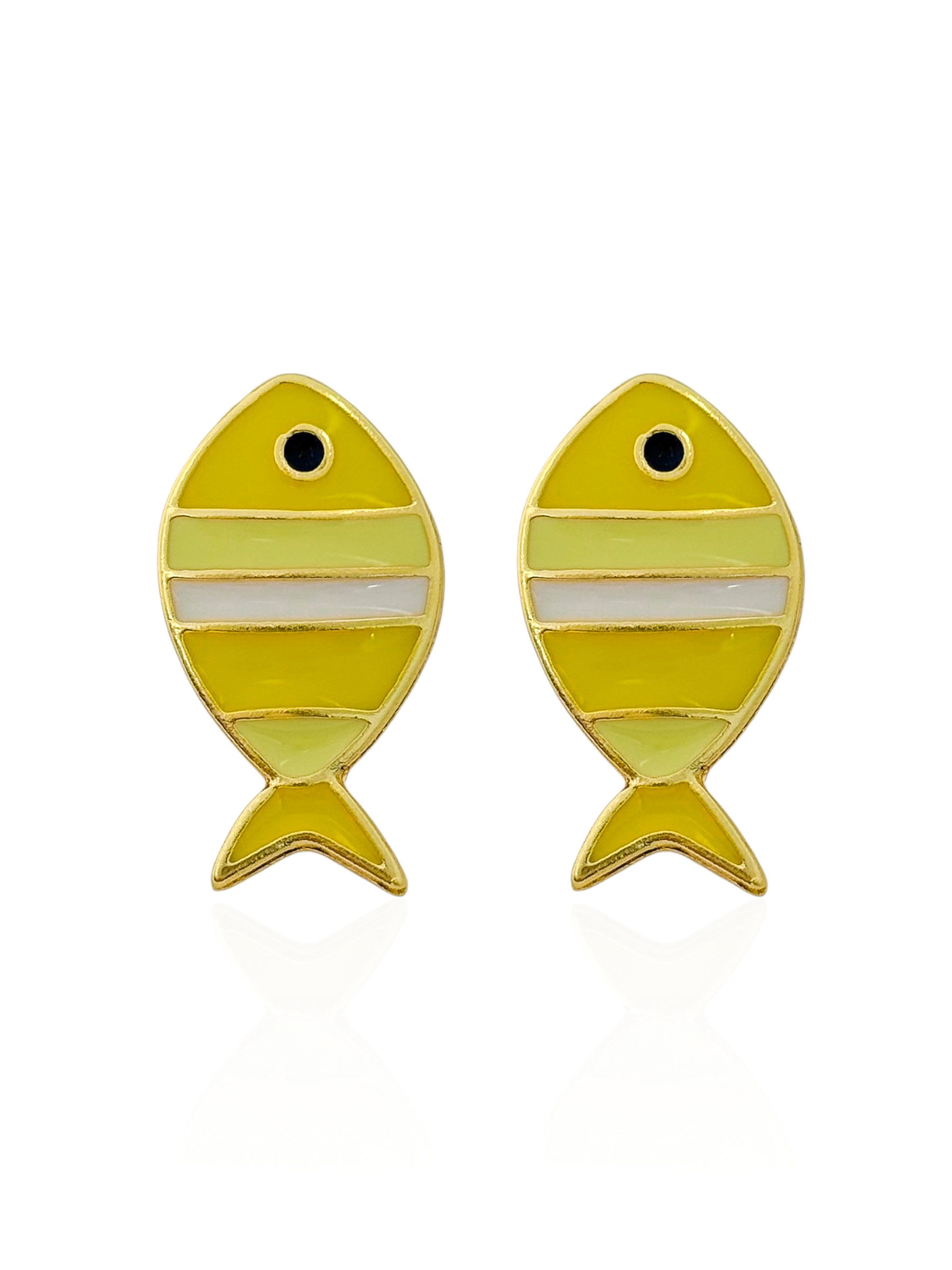 Brinco Folheado a Ouro 18k Peixe Resinado Colorido
