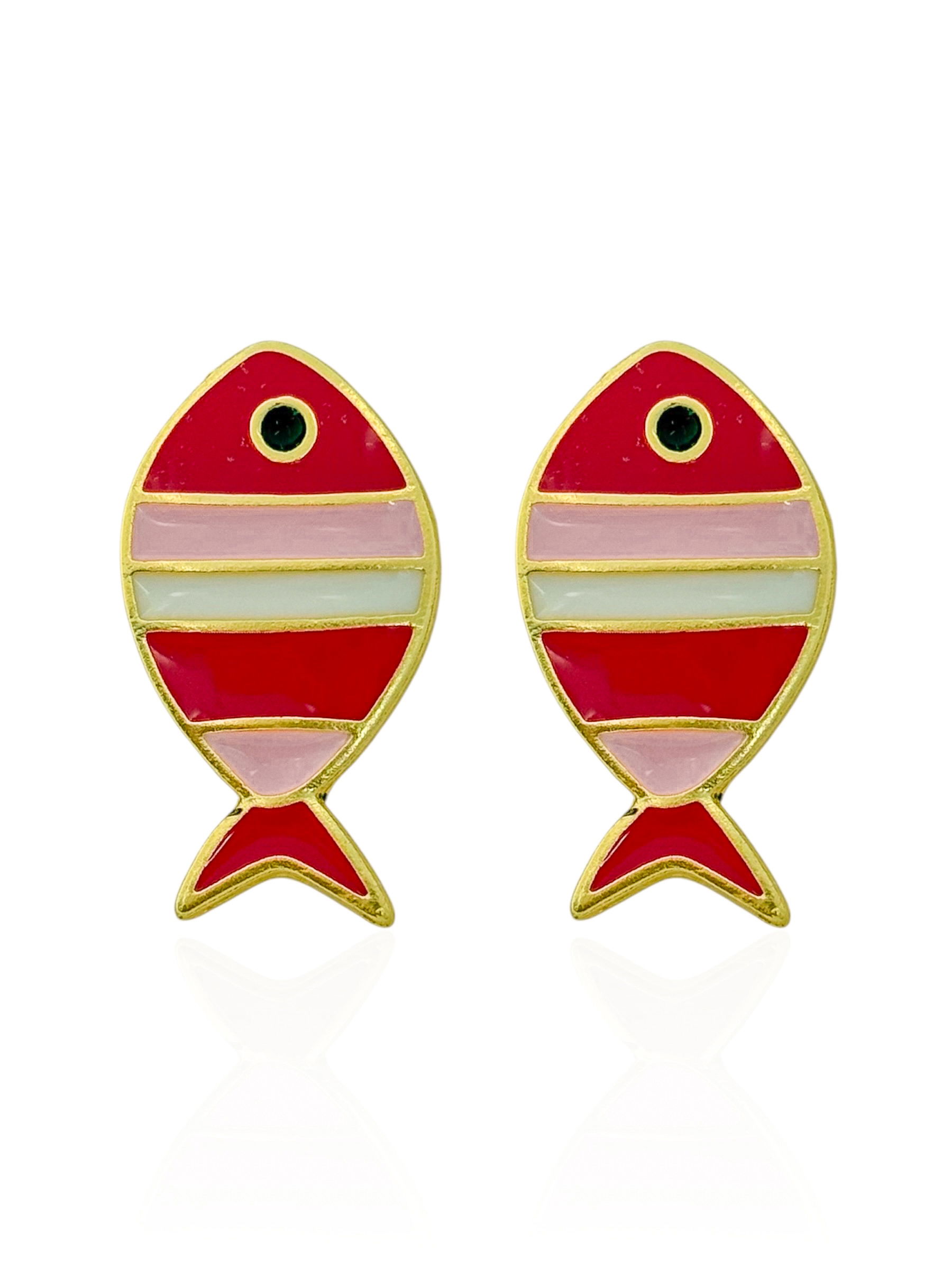 Brinco Folheado a Ouro 18k Peixe Resinado Colorido