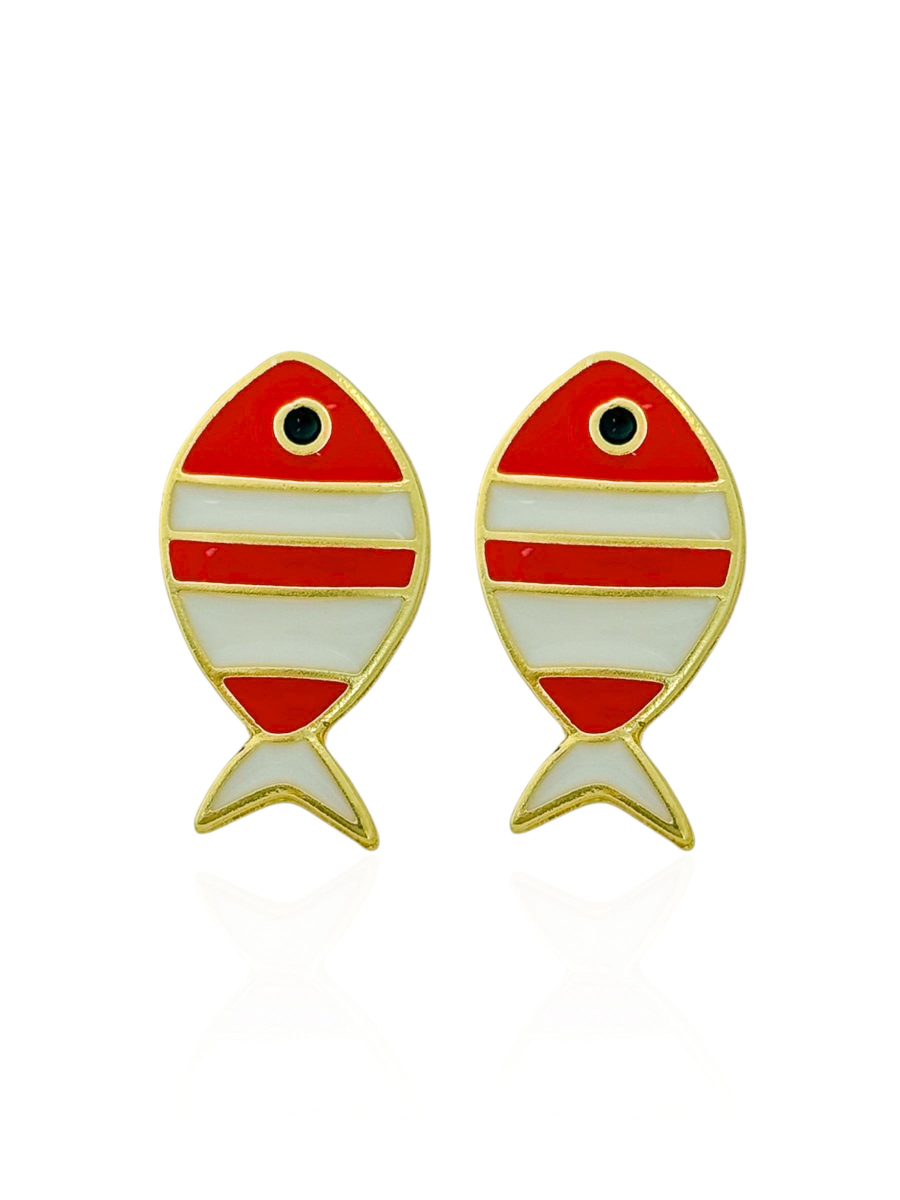 Brinco Folheado a Ouro 18k Peixe Resinado Colorido