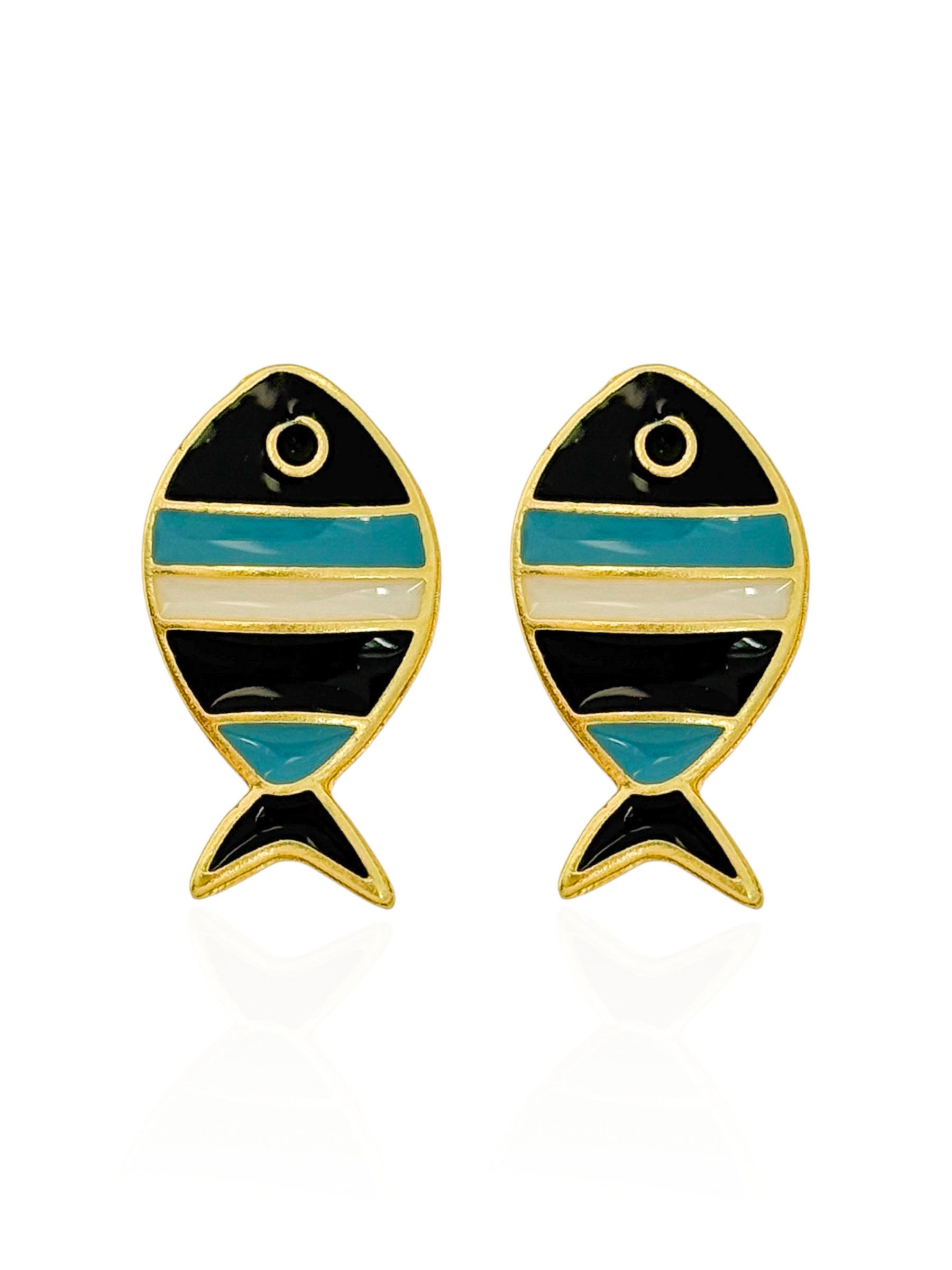 Brinco Folheado a Ouro 18k Peixe Resinado Colorido