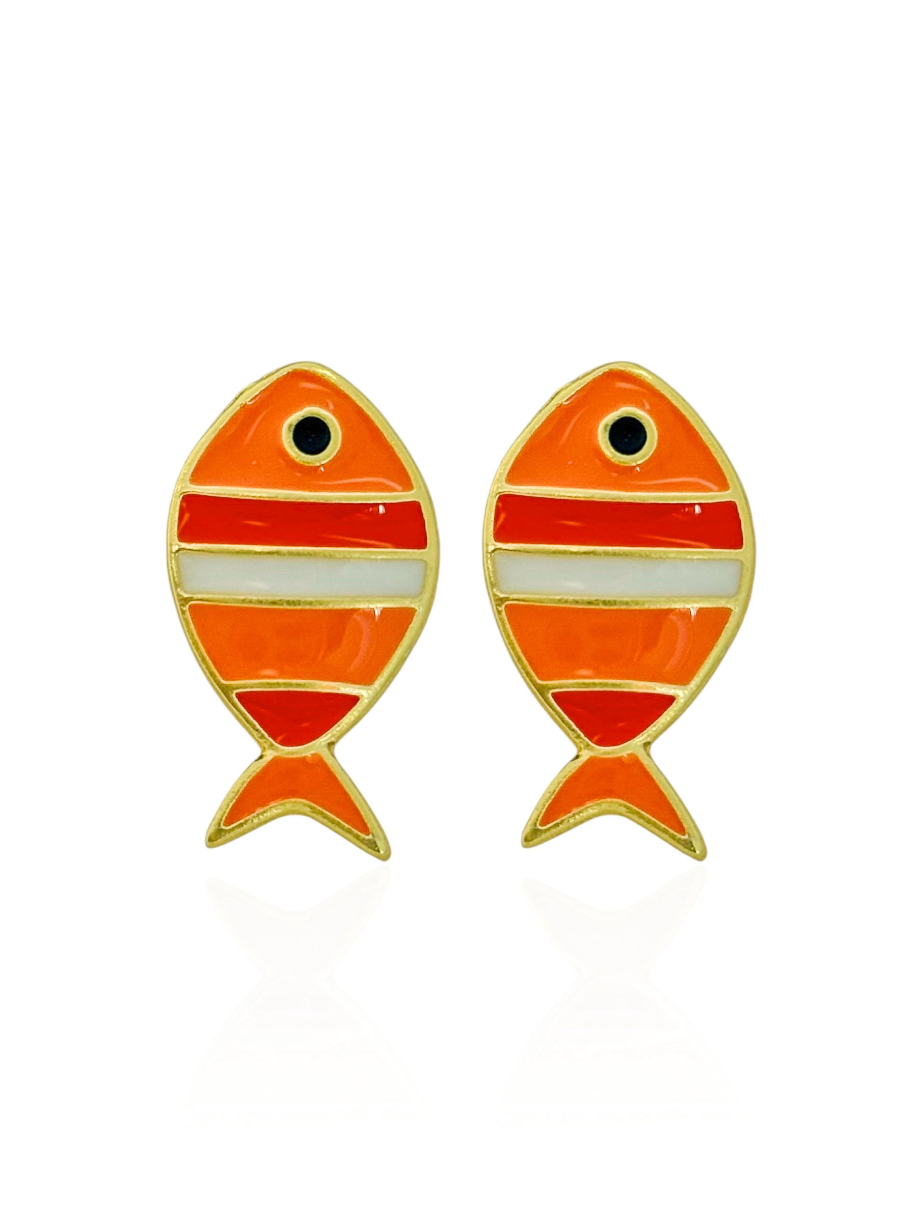 Brinco Folheado a Ouro 18k Peixe Resinado Colorido