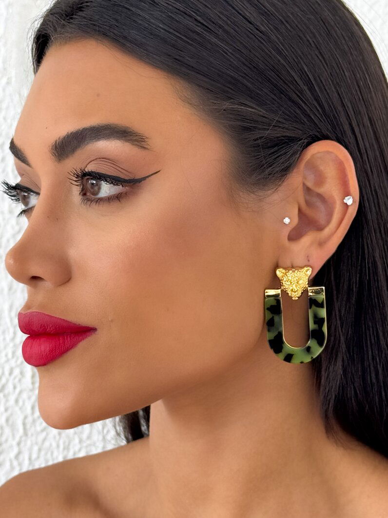 Brinco Folheado a Ouro 18k Ponteira Inspiração Grandes Marcas Com Resina