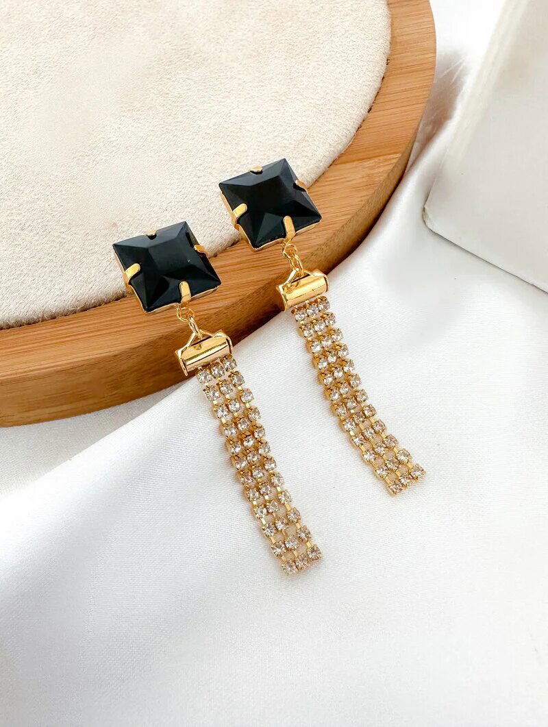 Brinco folheado a ouro 18k zircônia com franja