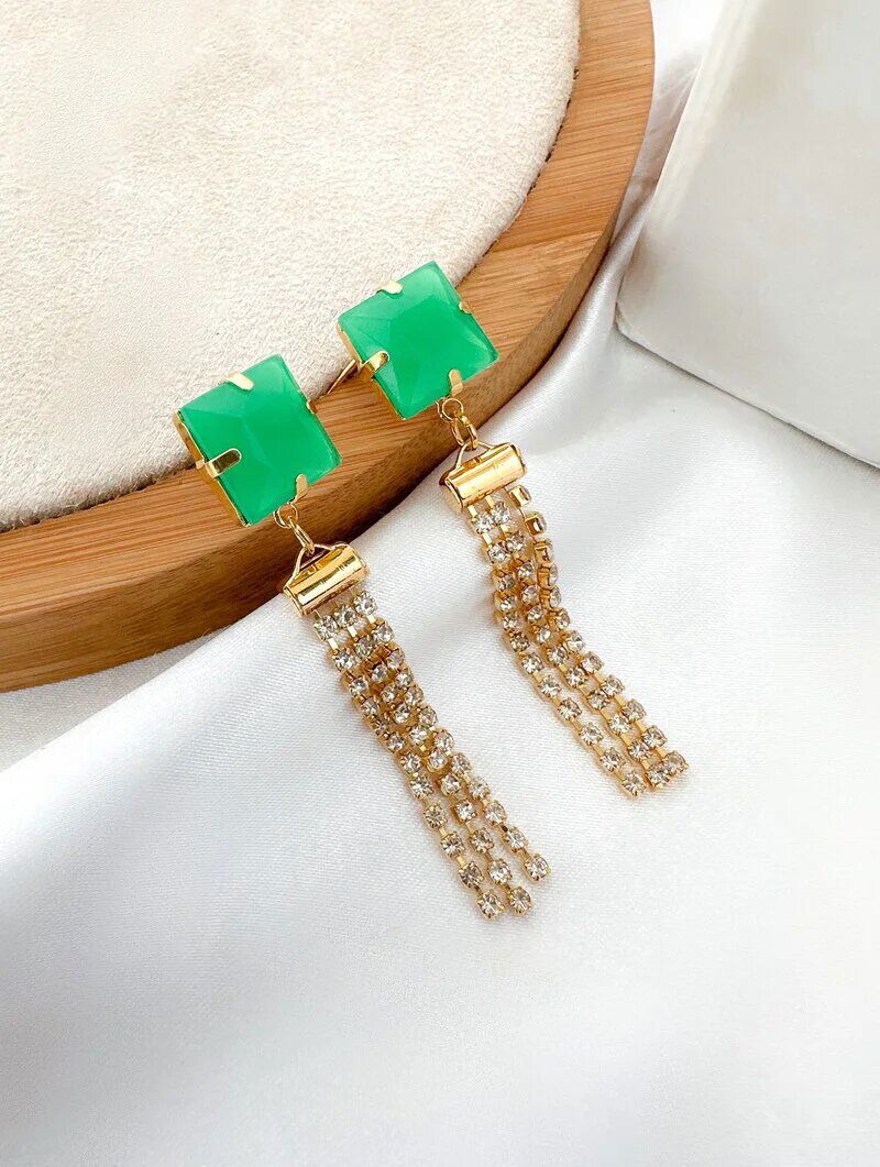 Brinco folheado a ouro 18k zircônia com franja