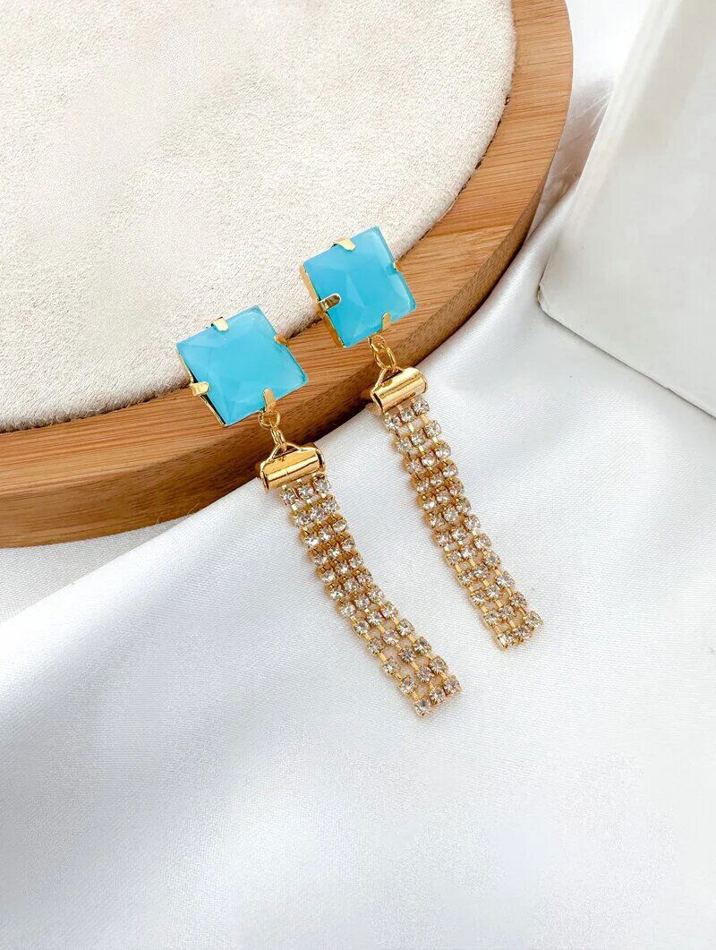 Brinco folheado a ouro 18k zircônia com franja