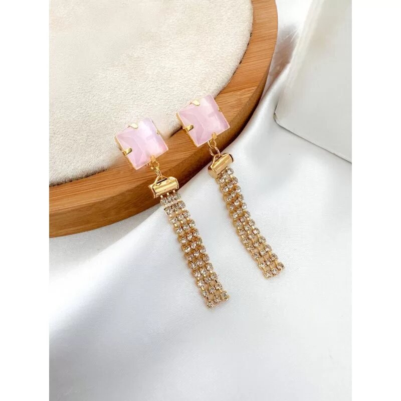 Brinco folheado a ouro 18k zircônia com franja