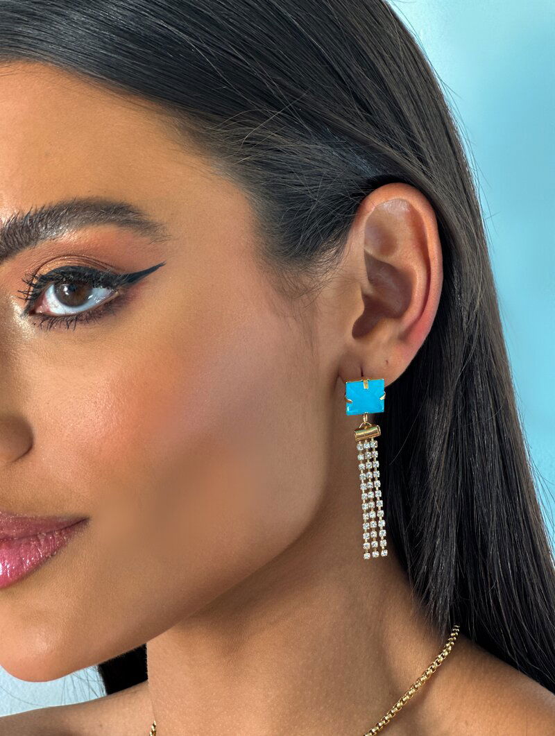 Brinco folheado a ouro 18k zircônia com franja