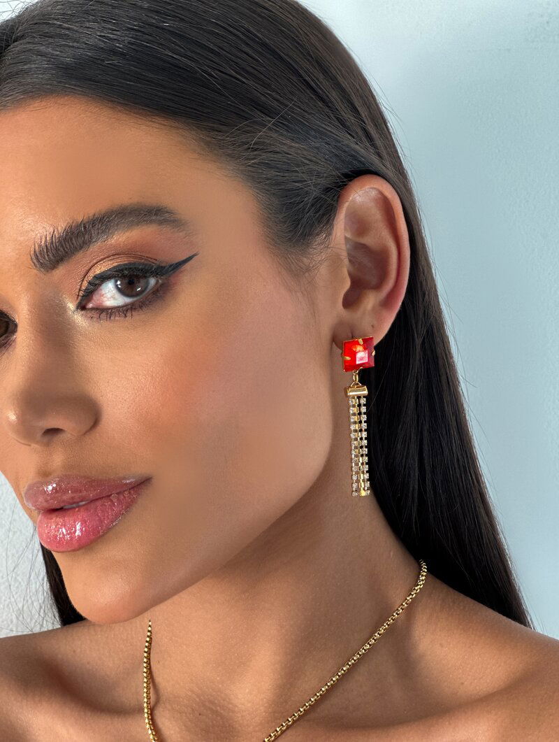 Brinco folheado a ouro 18k zircônia com franja