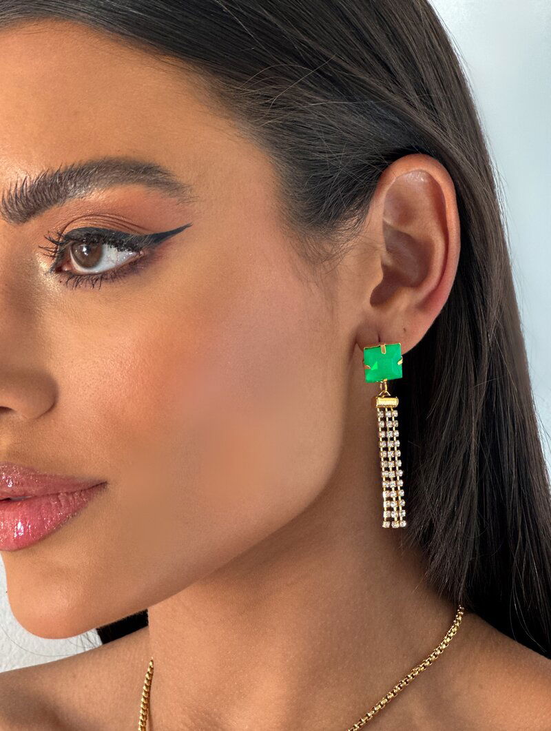 Brinco folheado a ouro 18k zircônia com franja