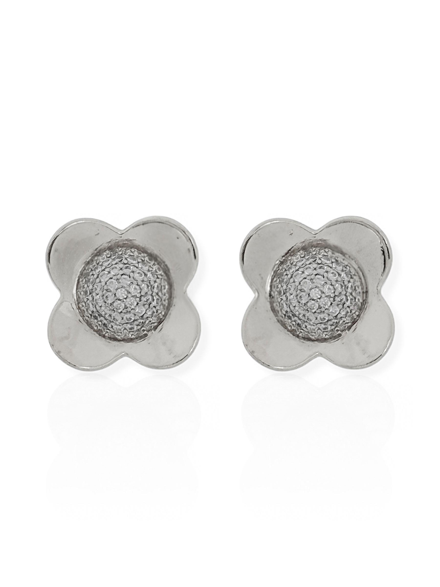 Brinco Semi Joia Folheado a Prata 925 Flor Com Centro Cravejado
