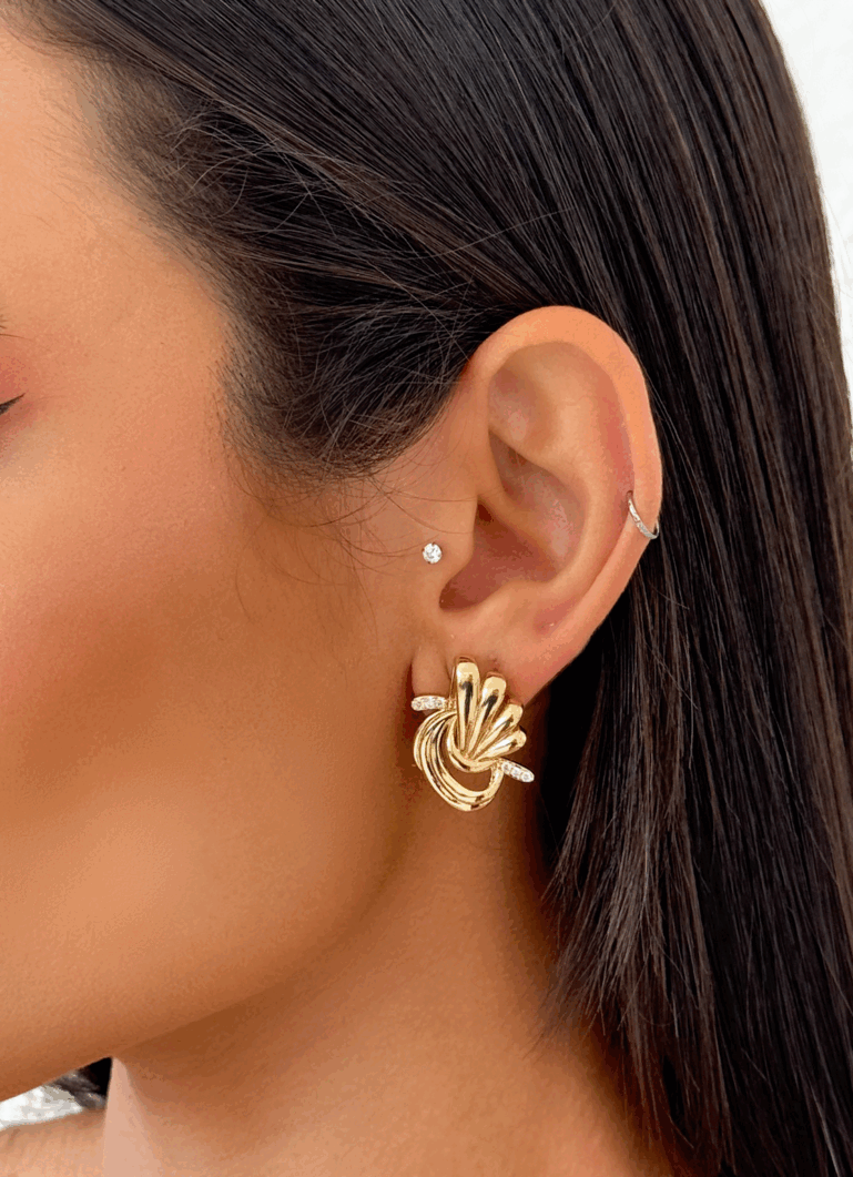 Brinco Orgânico Folheado a Ouro 18k e Prata Com Zircônia