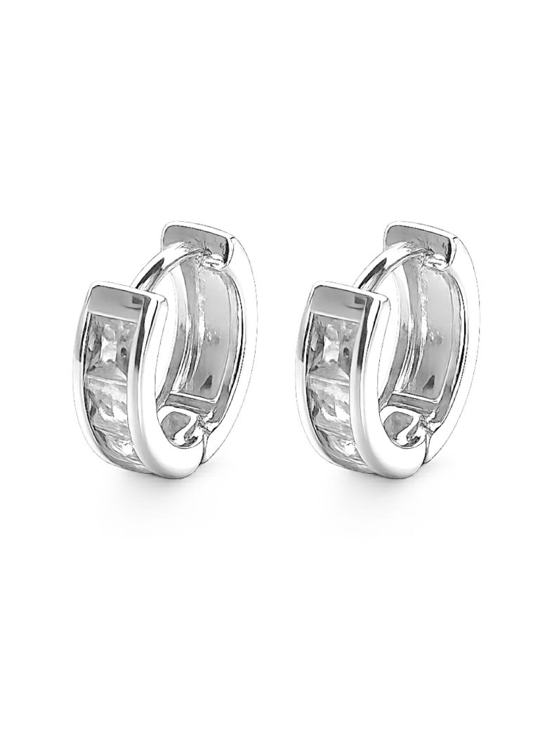 Brinco Semi Joia Folheado a Prata 925 Argola Com Zircônia