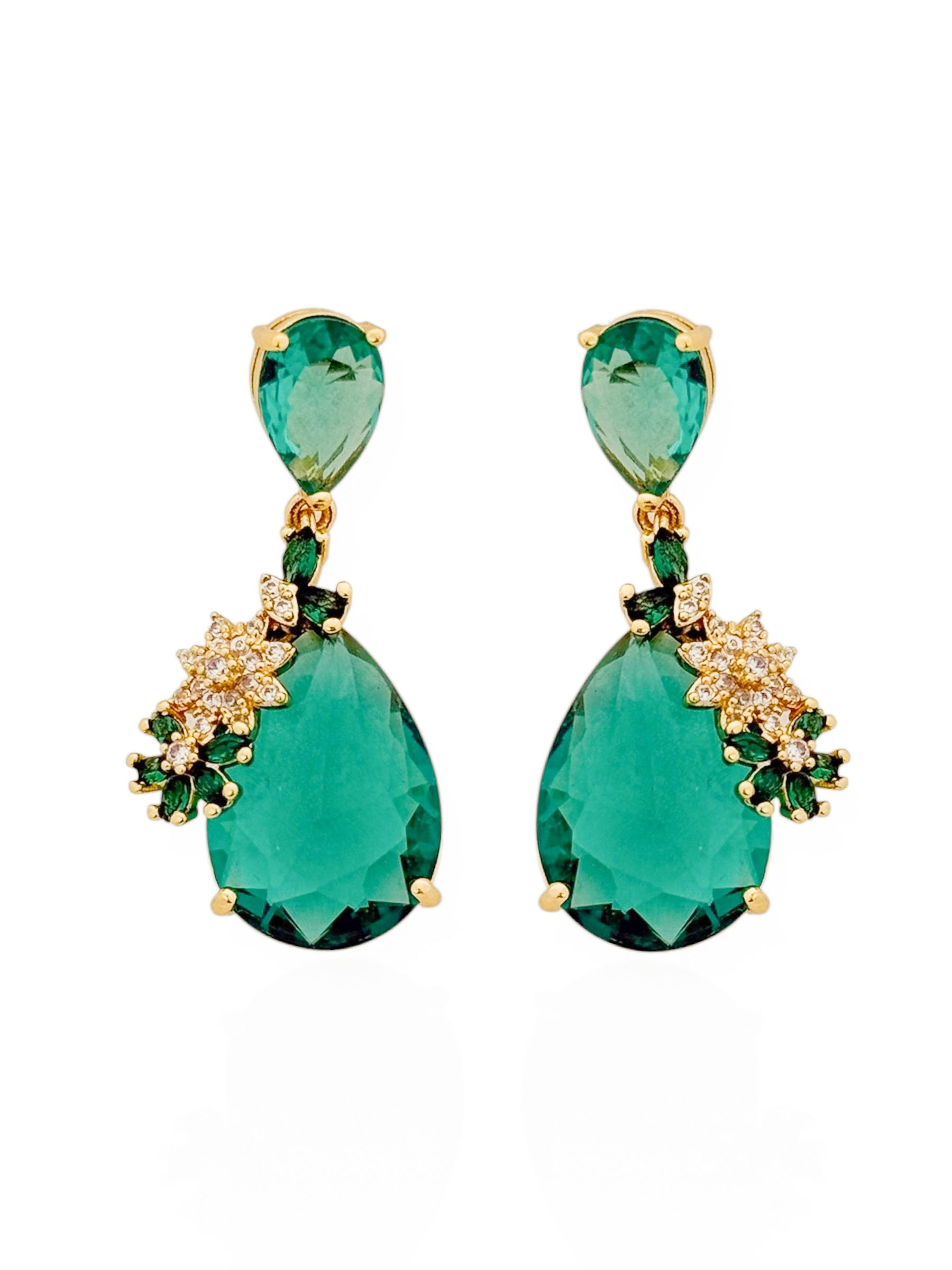 Brinco Semi Joia Gota de Cristal com Flores