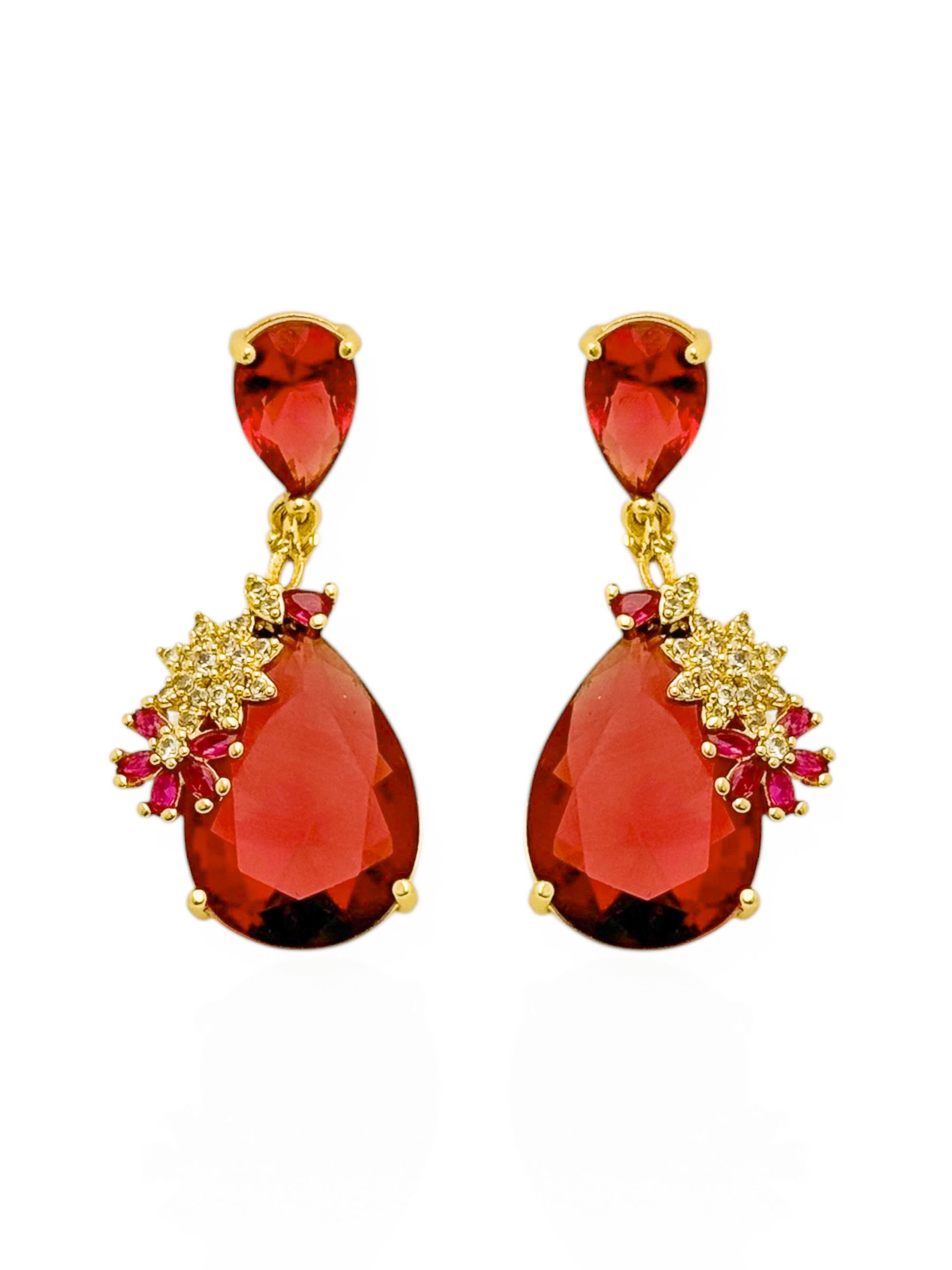 Brinco Semi Joia Gota de Cristal com Flores