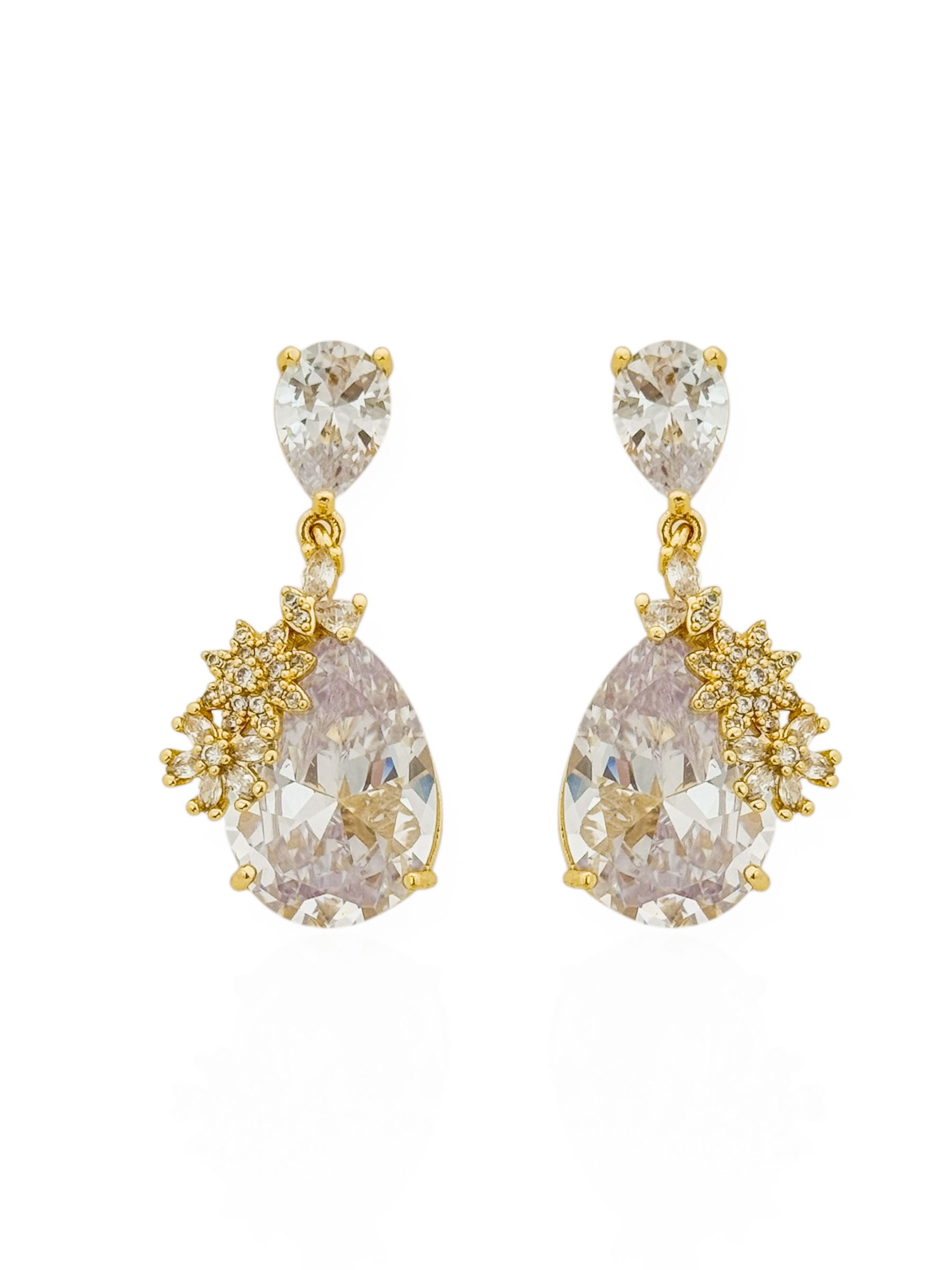Brinco Semi Joia Gota de Cristal com Flores