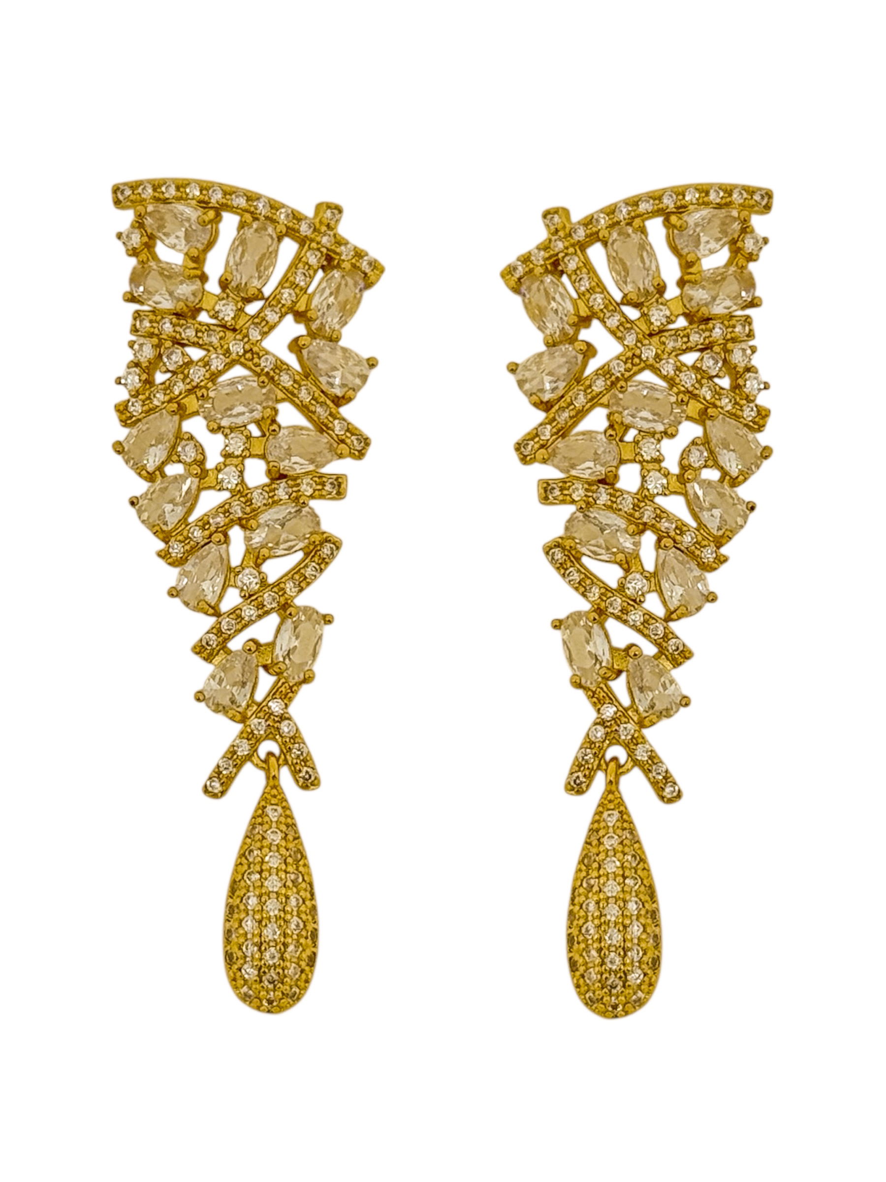 Brinco Semi Joia Longo Design Cascata Com Zircônia