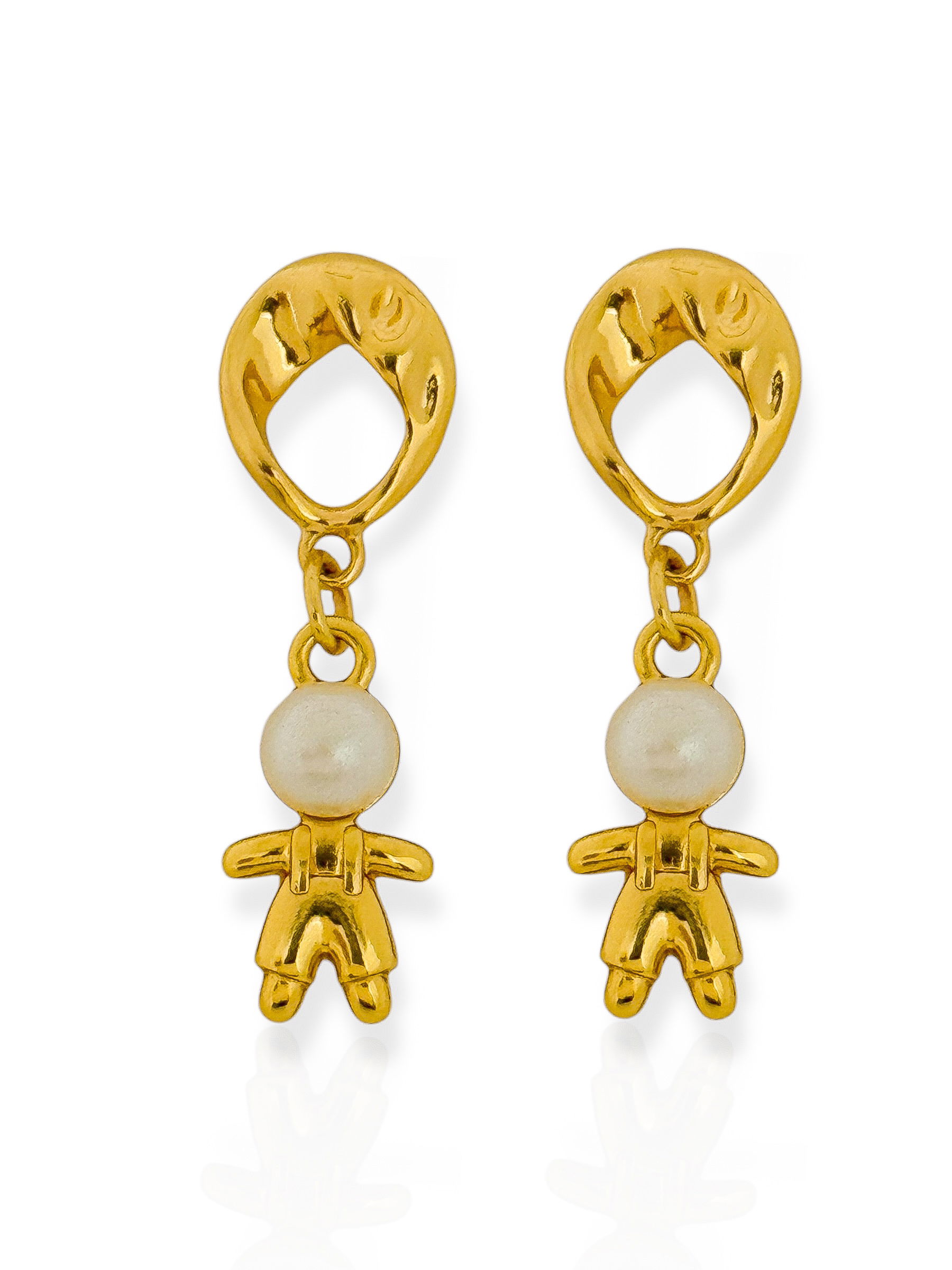 Brinco Semi Joia Martelado Menino ou Menina com Perola