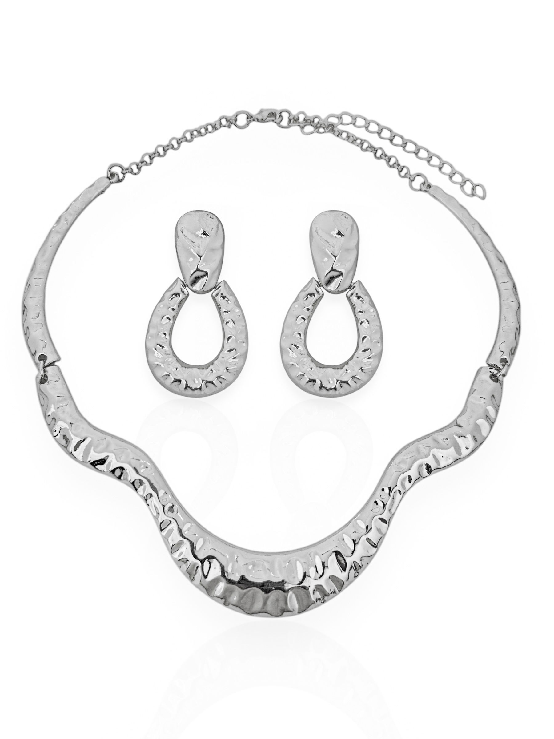 Conjunto Colar e Brinco Duplos Folheado a Ouro 18k e Prata Mix banho Martelado