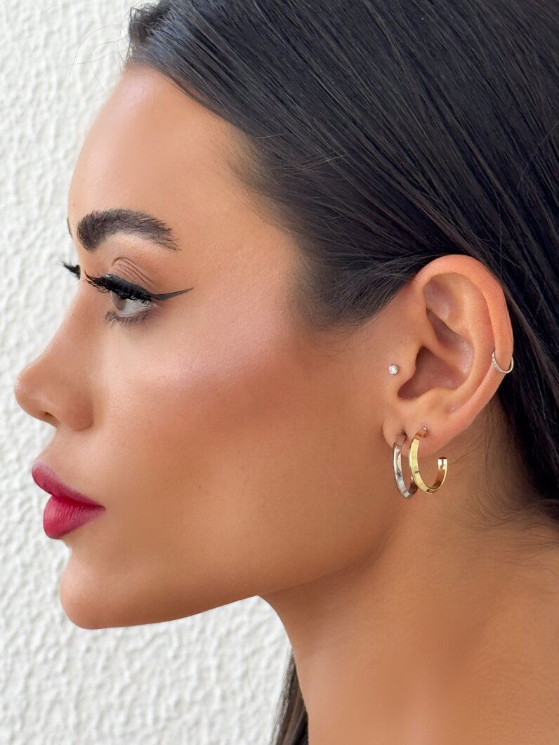 Brincos Duplos Folheado a Ouro e Prata Mix Banho Argola