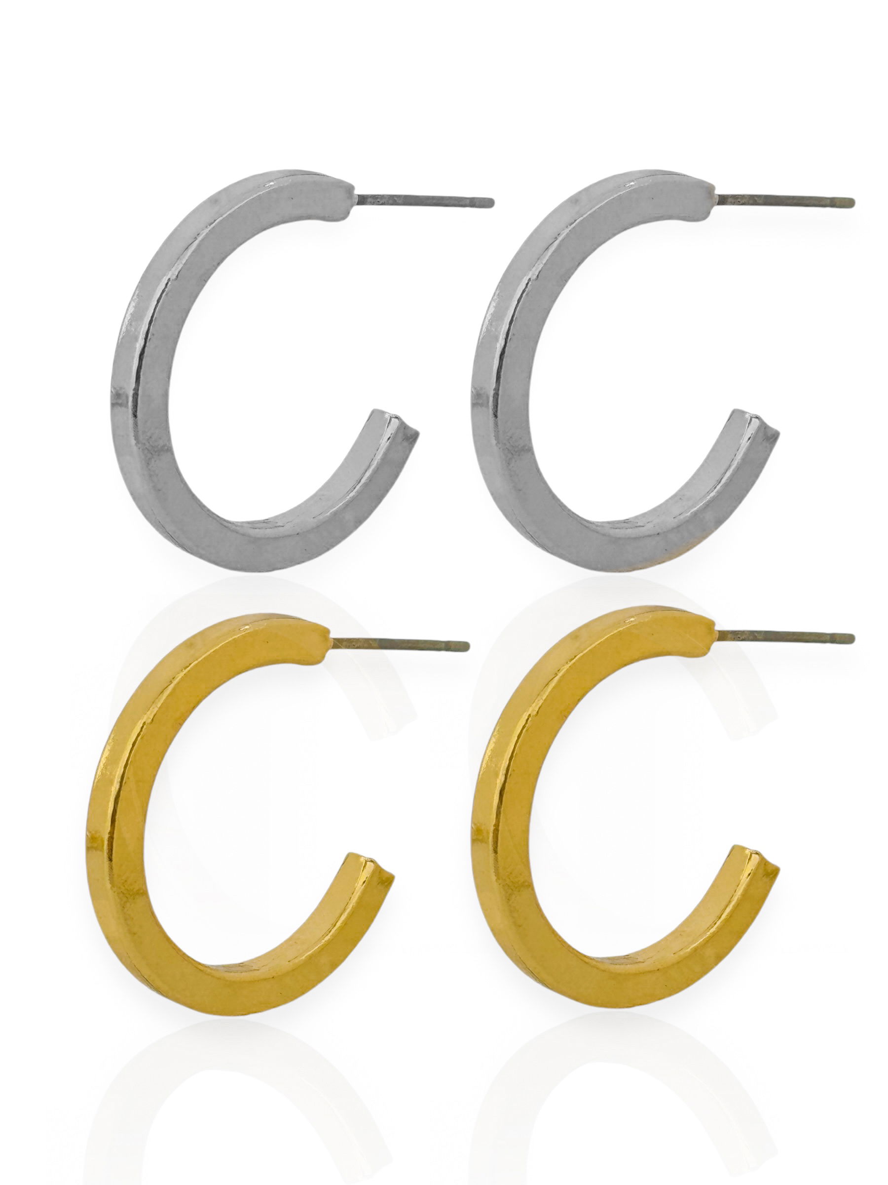 Brincos Duplos Folheado a Ouro e Prata Mix Banho Argola