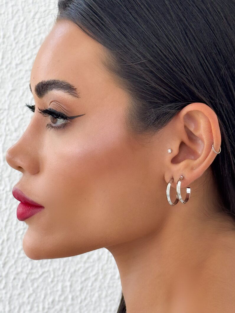 Brincos Duplos Folheado a Ouro e Prata Mix Banho Argola