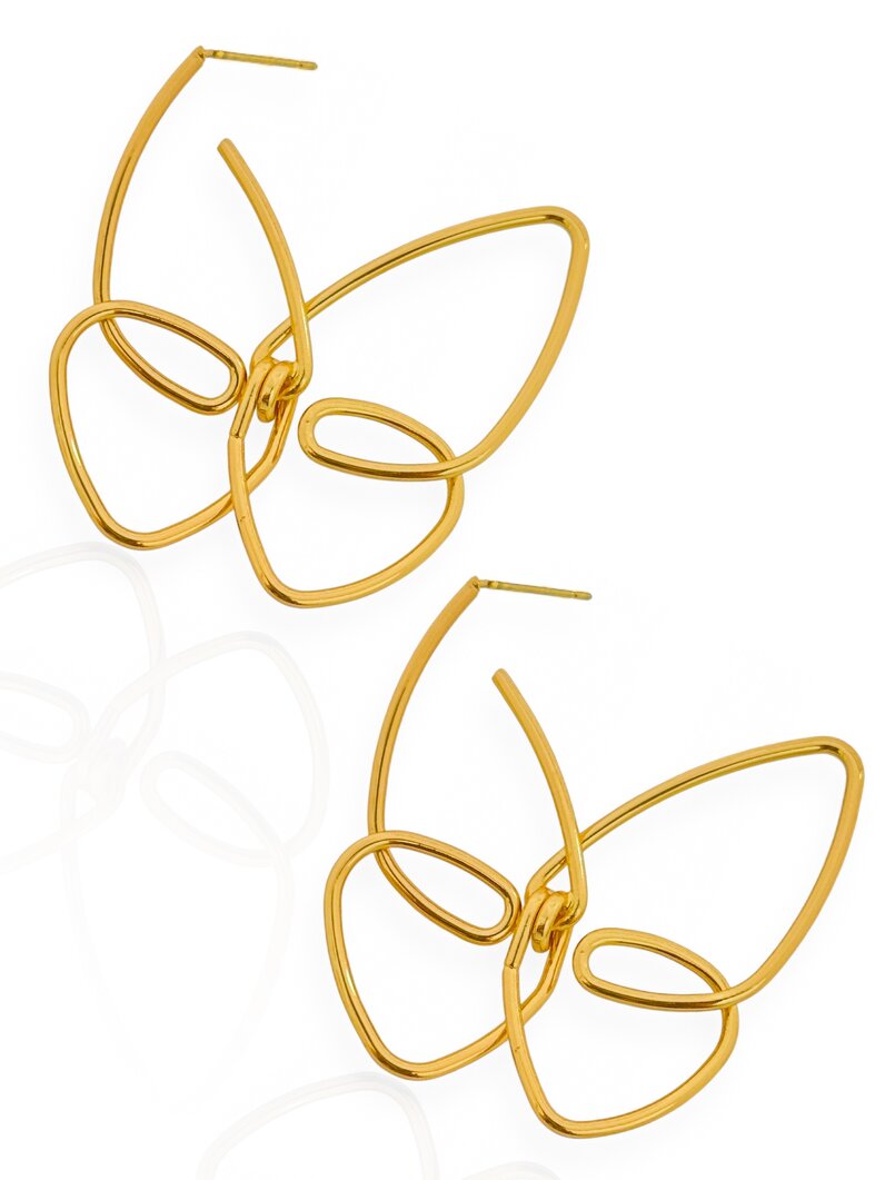 Brincos Folheado a Ouro 18k e Prata 925 Borboleta Orgânica