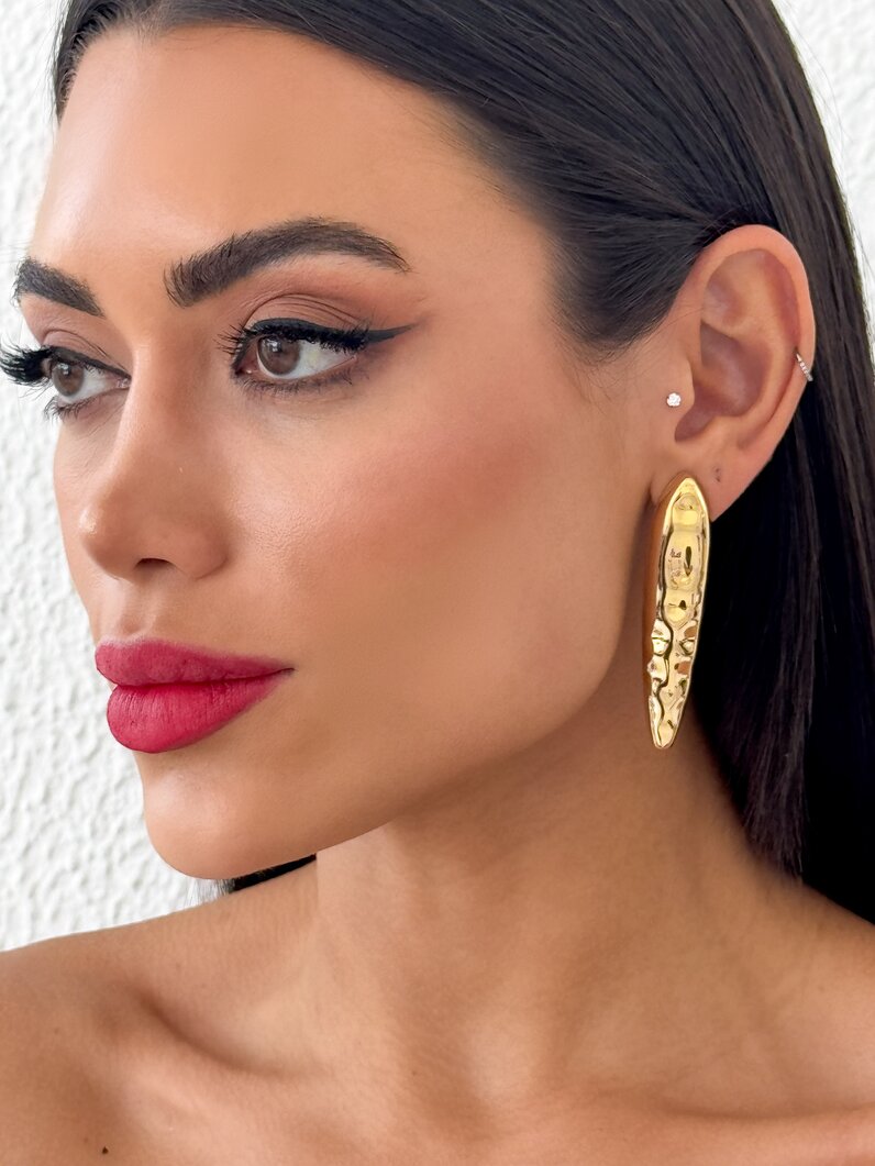 Brincos Folheado a Ouro 18k e Prata 925 Gota Alongada Orgânica