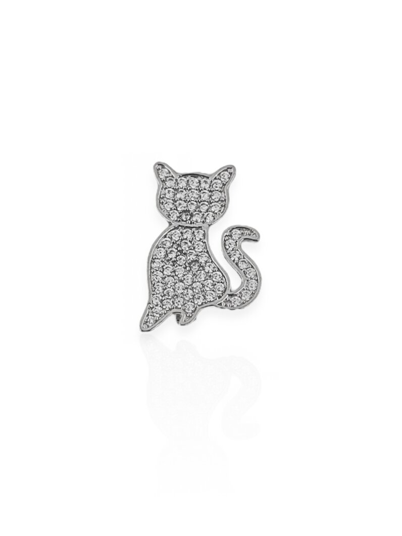 Charm Folheado a Ouro 18k e Prata 925 Gatinho Cravejado