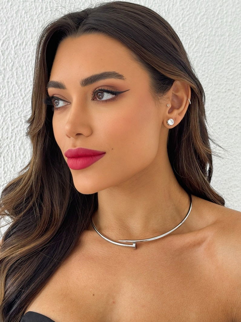 Choker Aro Aço Inoxidável Ouro e Prata Design Prego