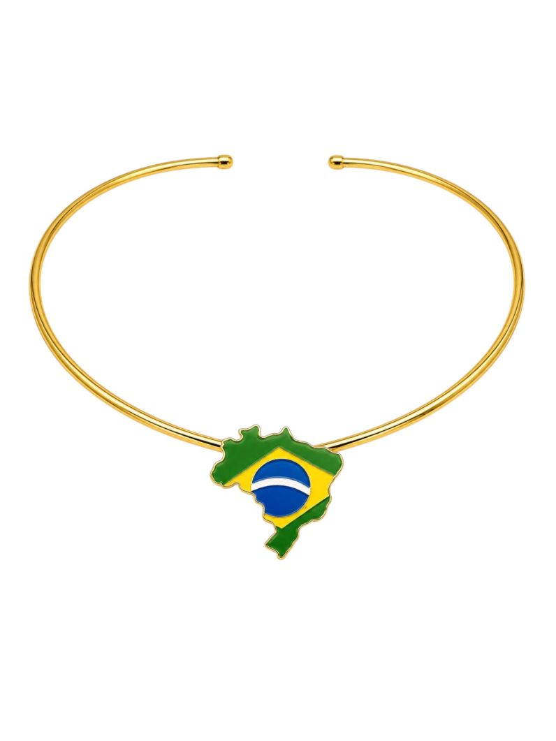 Choker Aro Folheado a Ouro 18k Design Mapa do Brasil