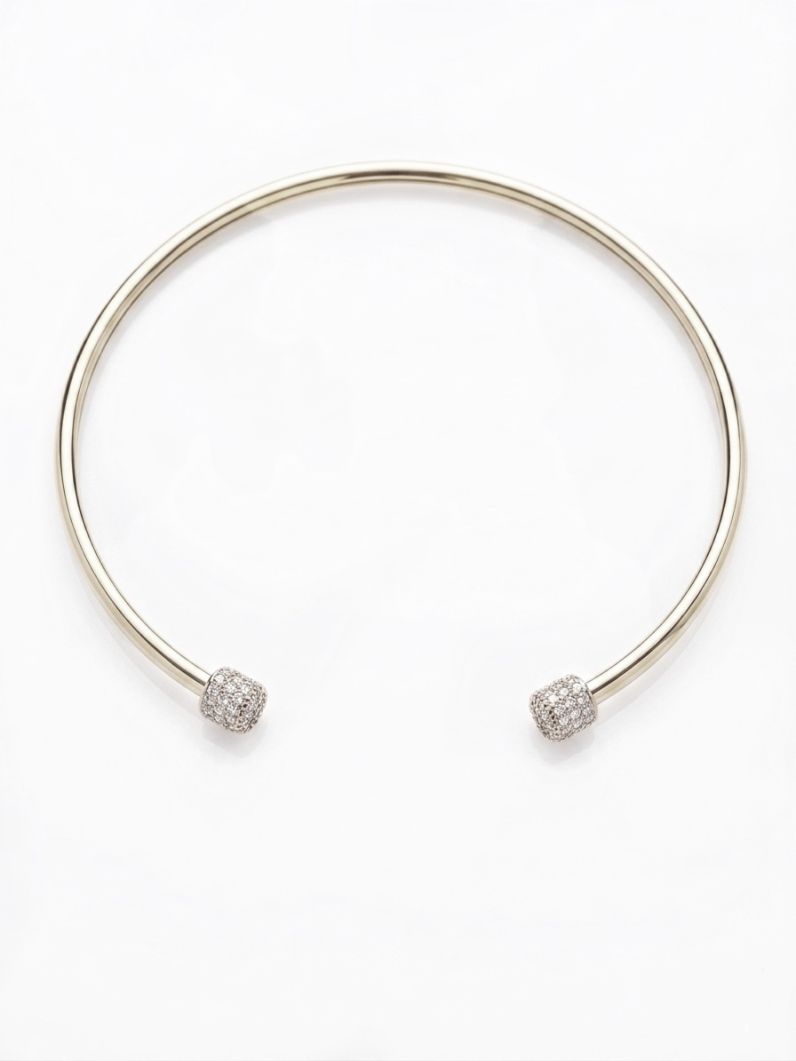 Choker Aro Folheado a Ouro 18k e Prata Aro Liso Com Ponta Cravejado