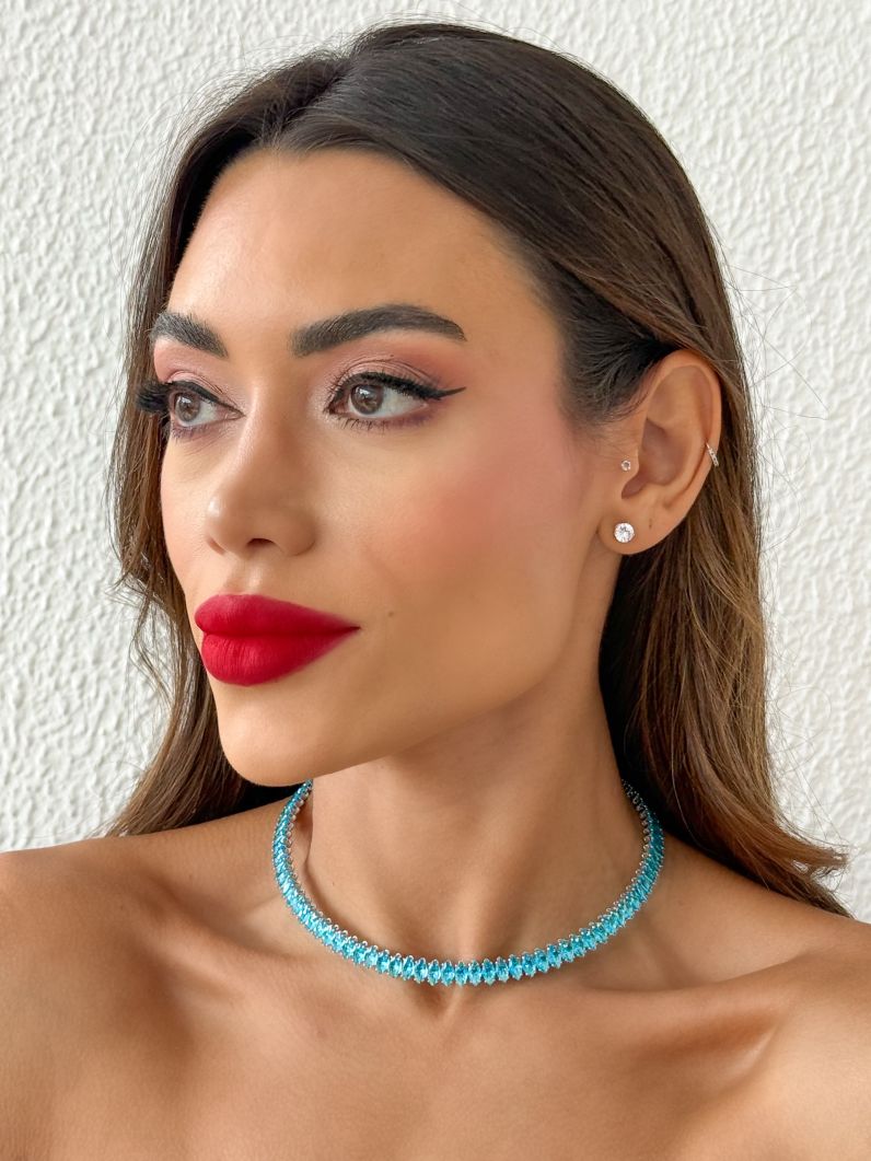 Choker Aro Folheado a Ouro 18k e Prata Com Navetes Colorido