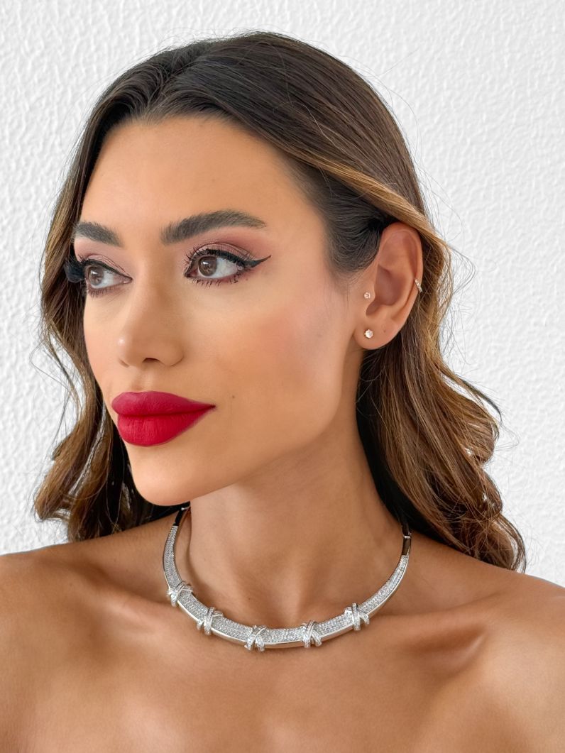 Choker Aro Folheado a Ouro 18k e Prata Cravejado Design X