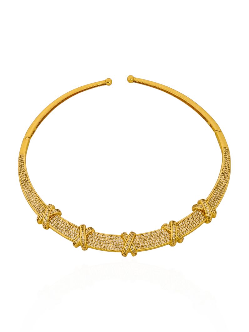 Choker Aro Folheado a Ouro 18k e Prata Cravejado Design X