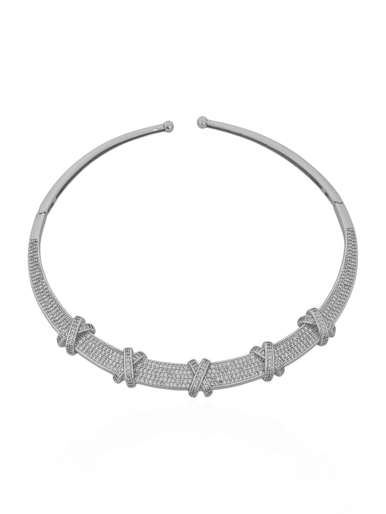 Choker Aro Folheado a Ouro 18k e Prata Cravejado Design X