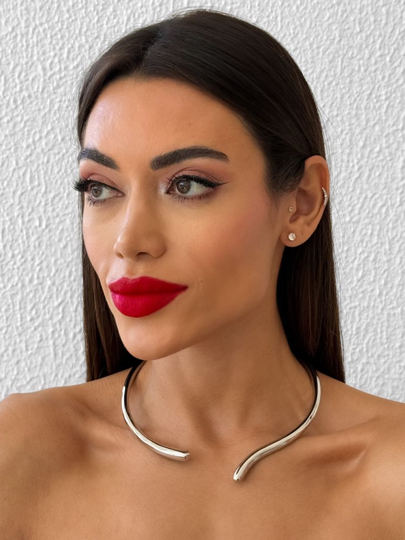 Choker Aro Folheado a Ouro 18k e Prata Design Gota Curva