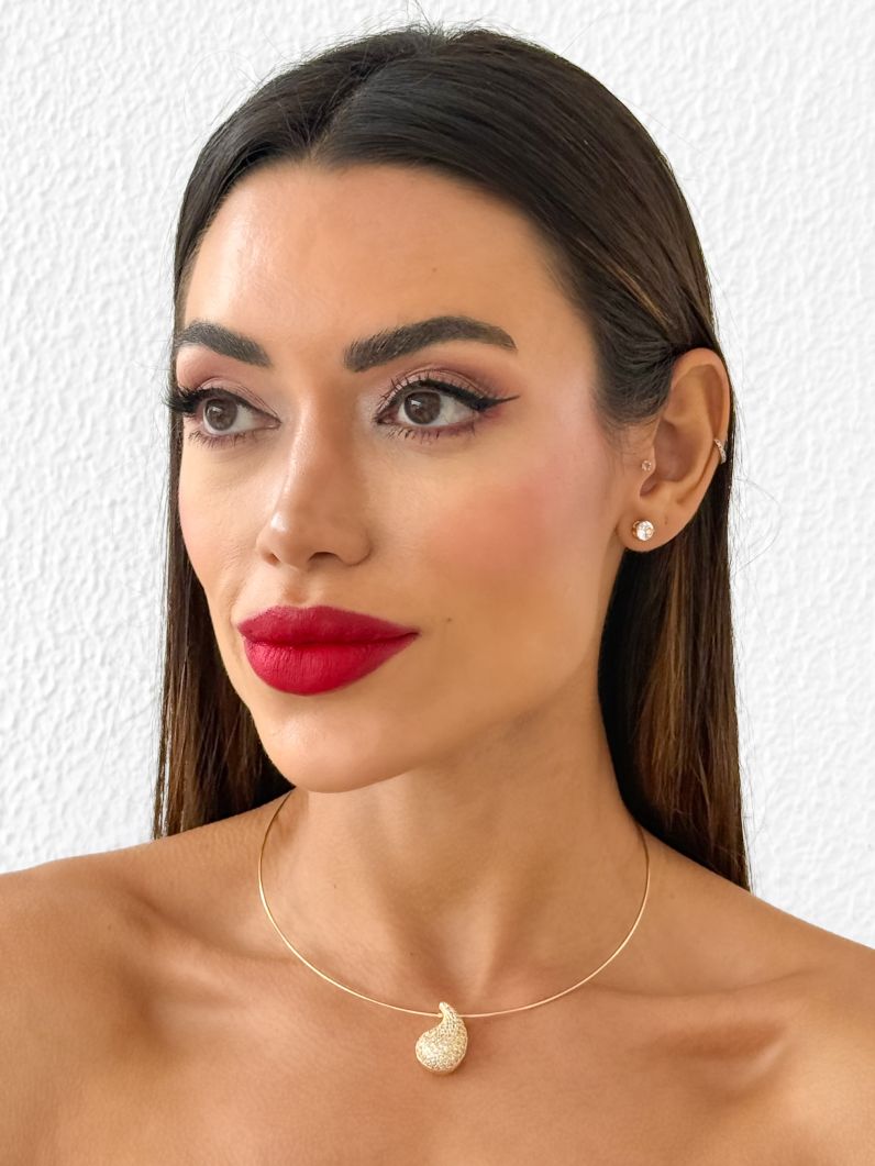 Choker Aro Folheado a Ouro 18k e Prata Pingente Gota cravejada
