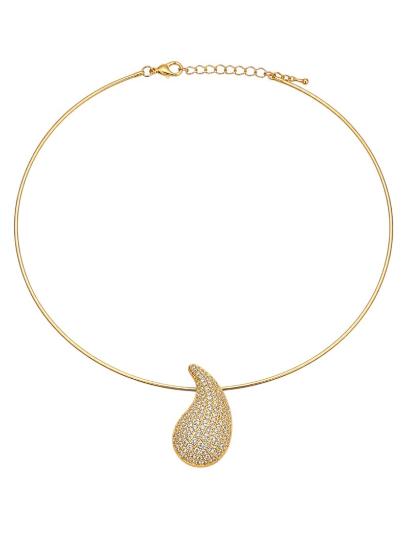 Choker Aro Folheado a Ouro 18k e Prata Pingente Gota cravejada