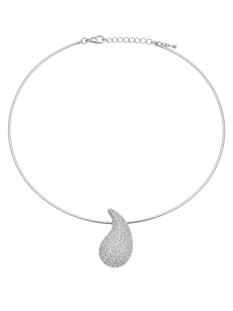 Choker Aro Folheado a Ouro 18k e Prata Pingente Gota cravejada