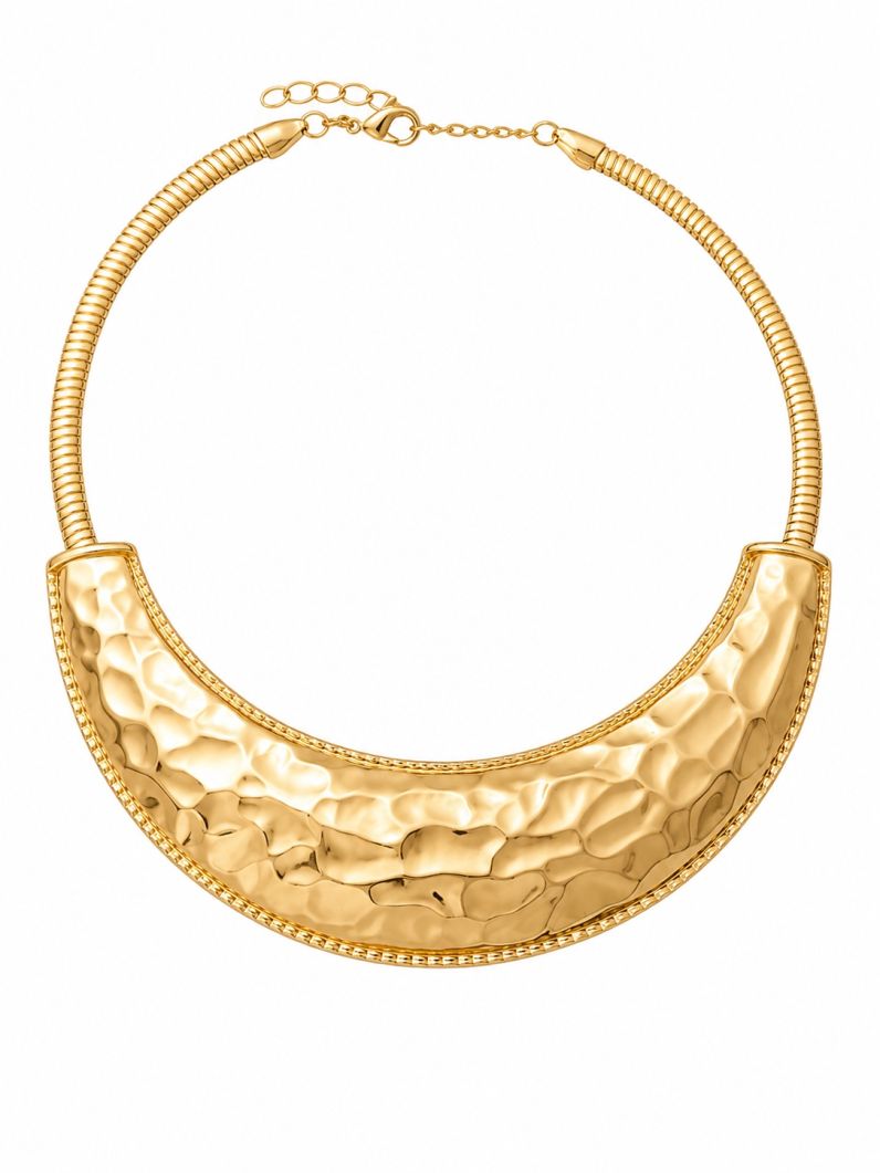 Choker Aro Folheado a Ouro 18k e Prata Placa Martelada Organica