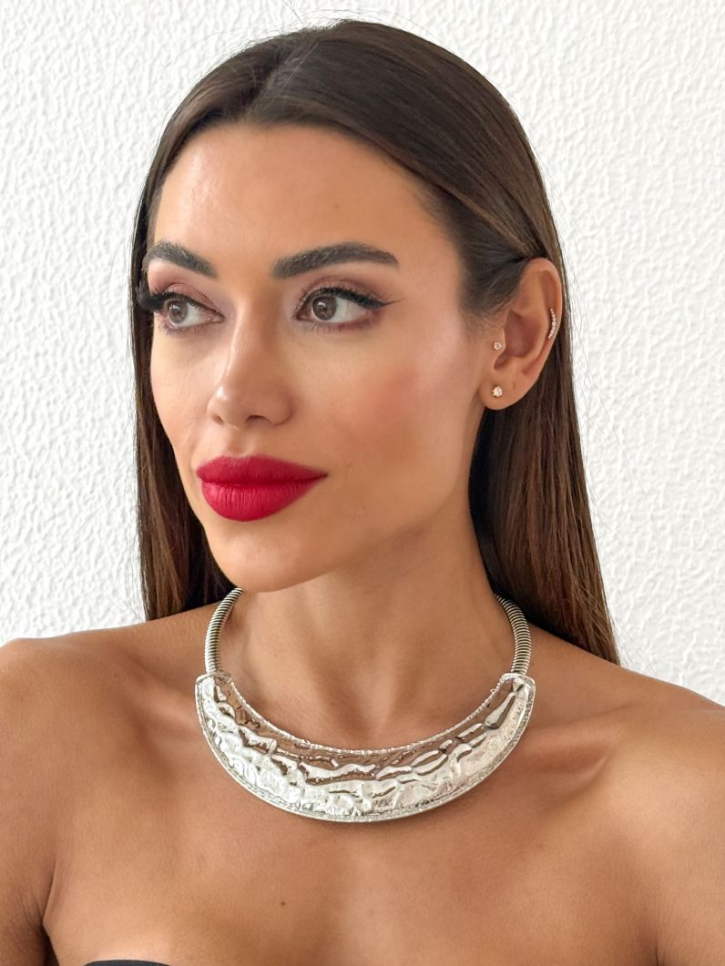 Choker Aro Folheado a Ouro 18k e Prata Placa Martelada Organica